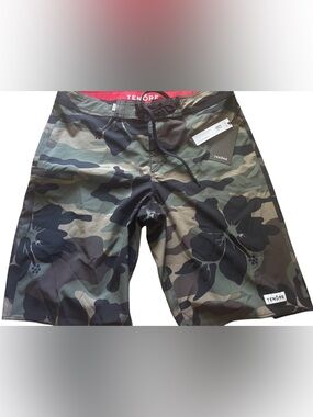 NWT Tenore Mens Print Classic Boardshort 21" Swim Surf Hawaii Camo Floral sz 32